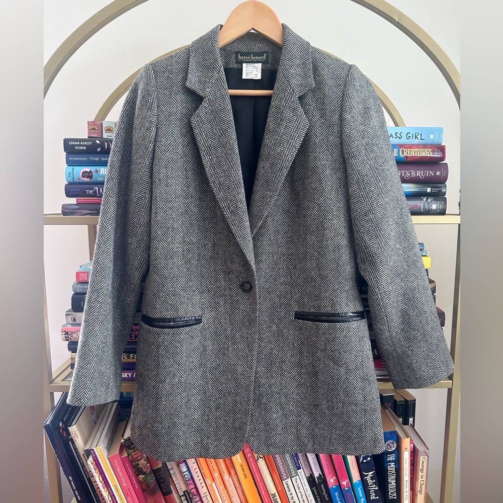 Harvé Benard 100% Wool Houndstooth Blazer 🖤🤍